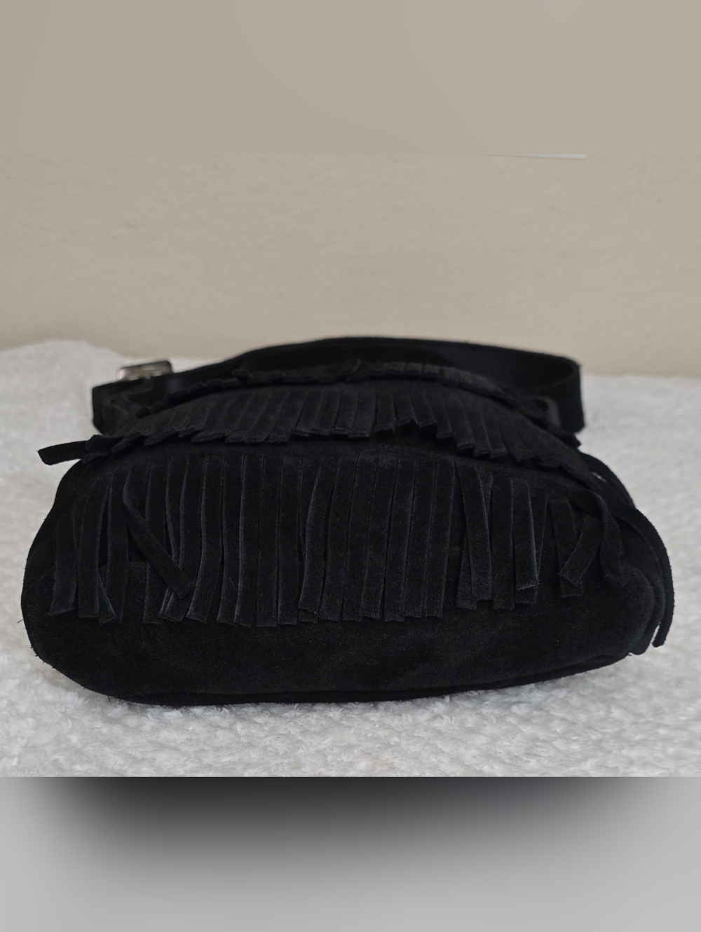 Minnetonka Black Suede Fringe Crossbody Bag Boho Western Festival Purse - Picture 10 of 10